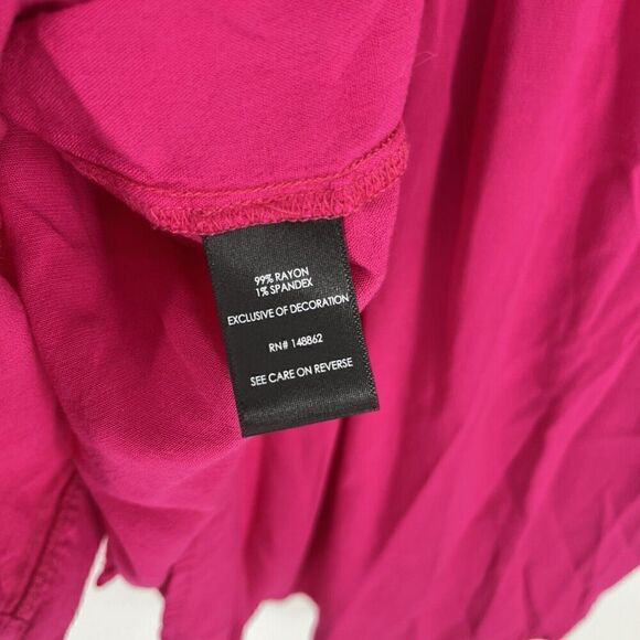 Torrid Top Size 1 Pink Rayon Slub Crochet Boho Tassel Tie Front Button Flutter - Picture 5 of 5